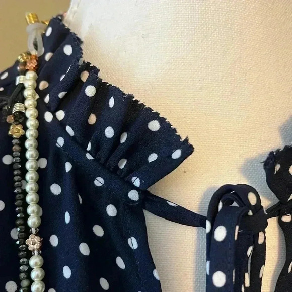 [S]Kate  Spade Dark Navy Blue Polka Dot LS Blouse - Picture 12 of 13